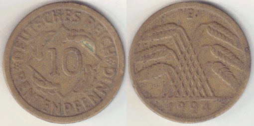 1924 E Germany 10 Rentenpfennig A004713